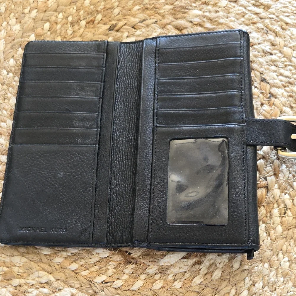 Michael Kors Black Leather Flap Wallet with Embossed MK Emblem - Picture 4 of 5